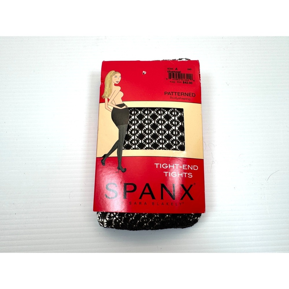 SPANX Uptown‎ Bodyshaping Patterned Tights Women A NEW Built-in Tummy Charcoal